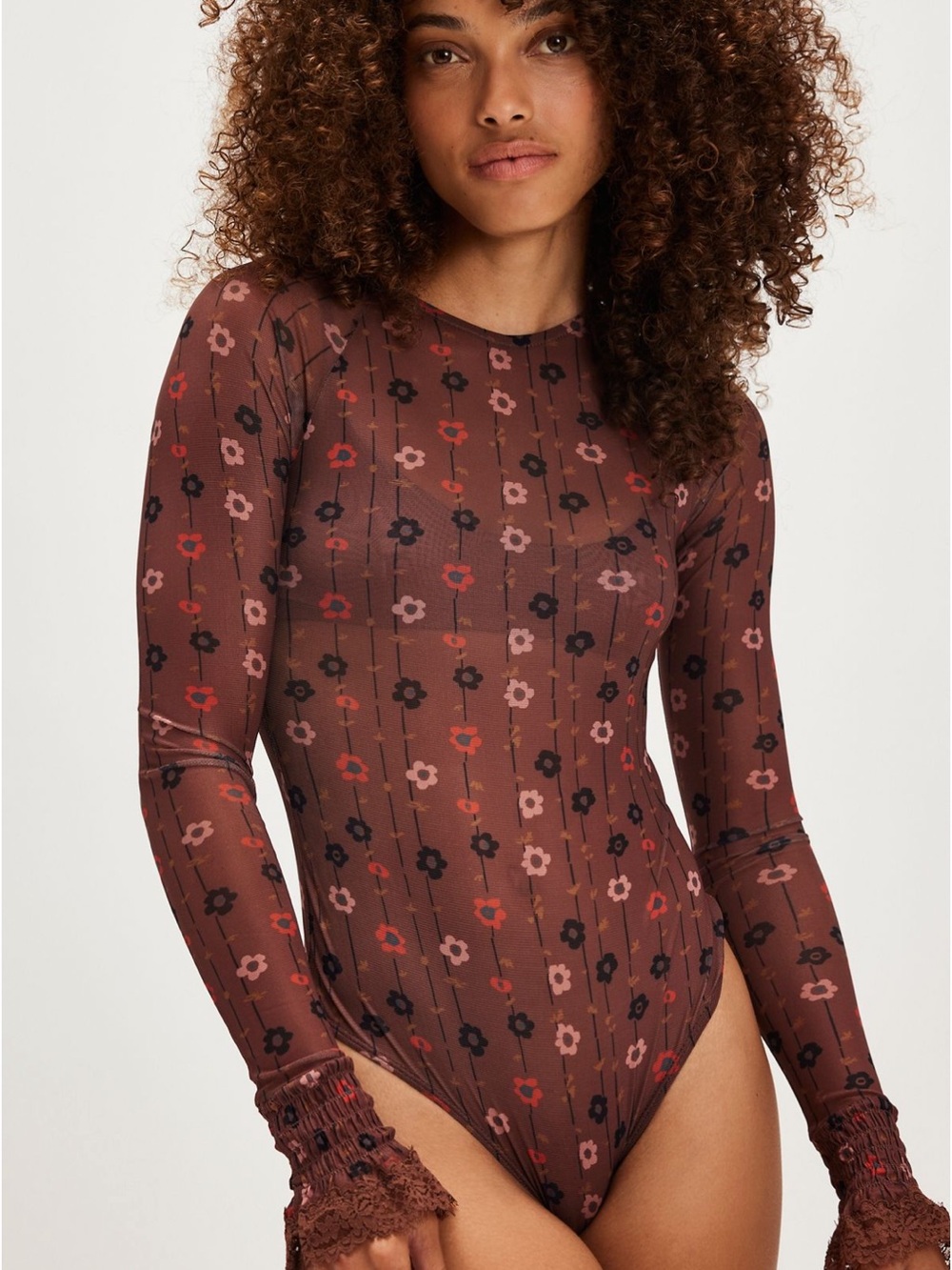 Free People Up All Night printed bodysuit in Cinnamon Combo print